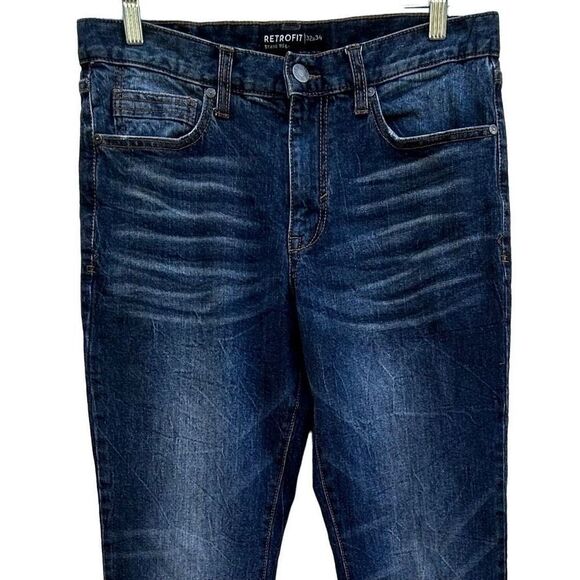 Retrofit Jeans Men's Size 32 X 34 Dark Blue Denim Washed Straight Leg Whiskered - Picture 3 of 15